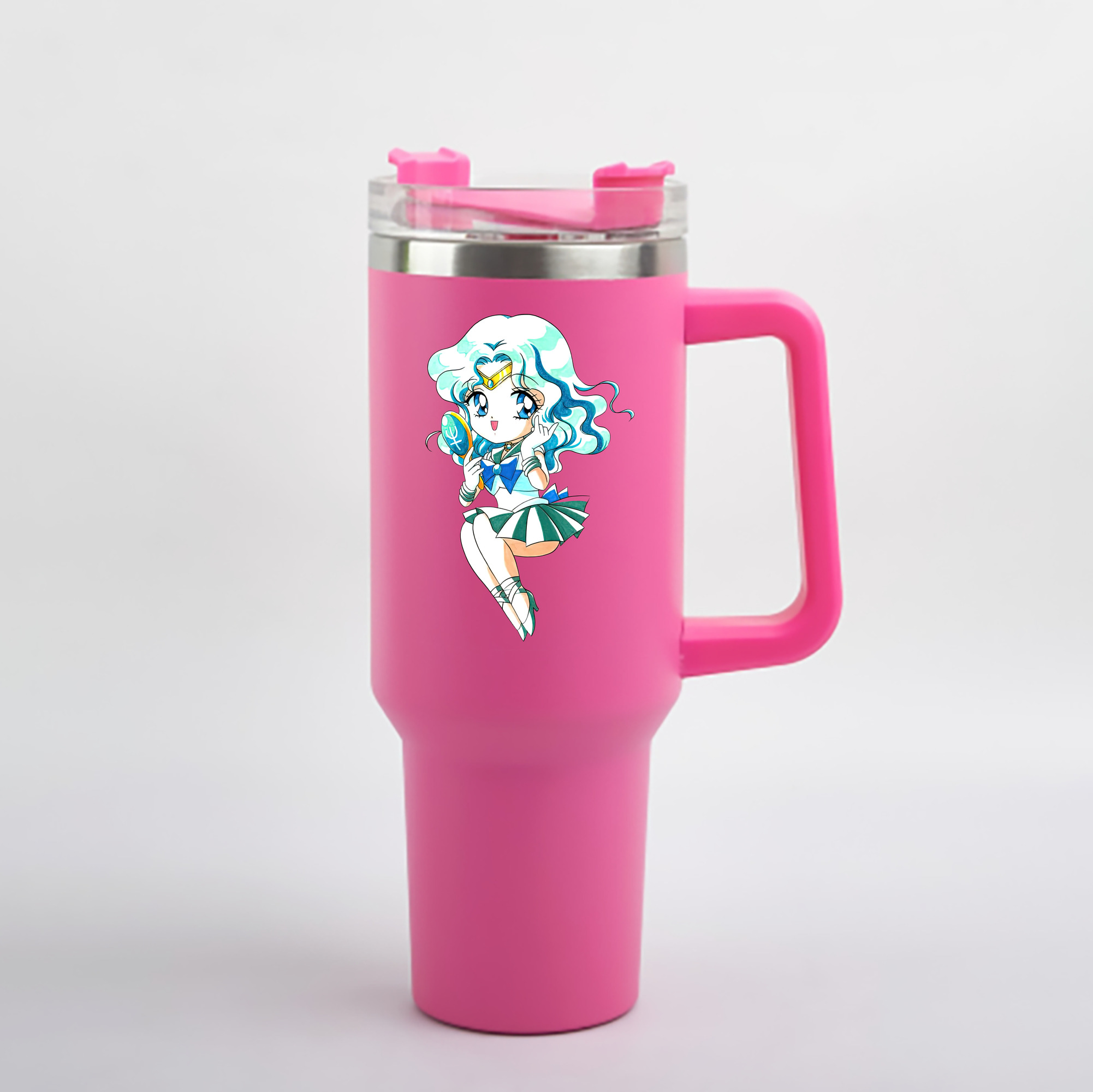 （画像用） 美少女戦士セーラームーン 海王 みちる（かいおう みちる） Sailor Moon Kaiou Michiru 1200mL車用タンブラー - クリスタルステッカー（プラスチックストロー付き）
